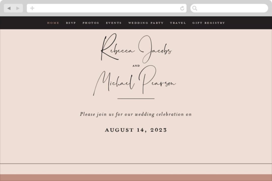 "Eternity Script" - Wedding Website in Blush by Michelle Taylor - Desktop Design