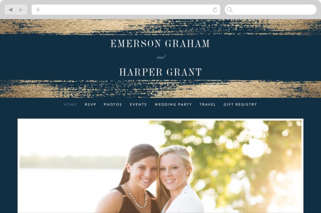 "Gold Leaf" - Wedding Website in Indigo by Kelly Schmidt - Desktop Design