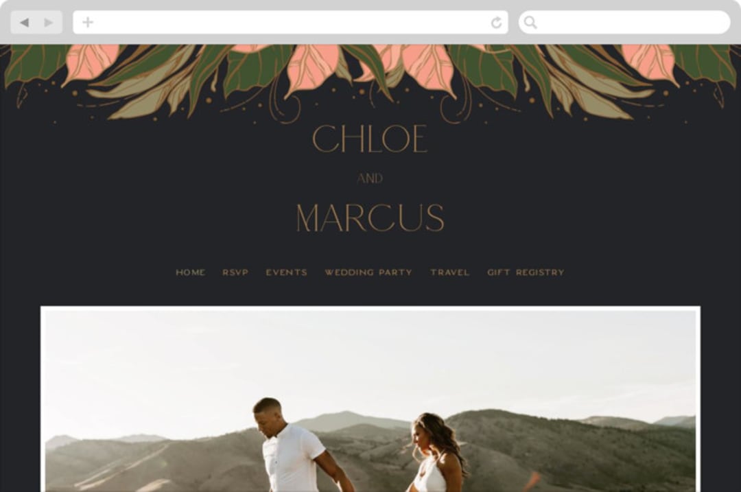 "Elegant Leaves" - Wedding Website in Slate by GeekInk Design - Desktop Design
