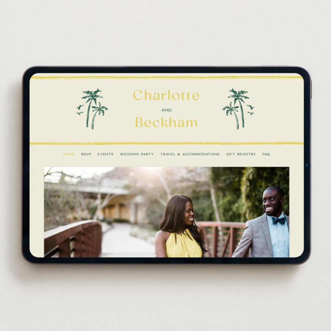 "Coastal Drift" - Wedding Website in Island Citrus by Pixel and Hank - Desktop Design