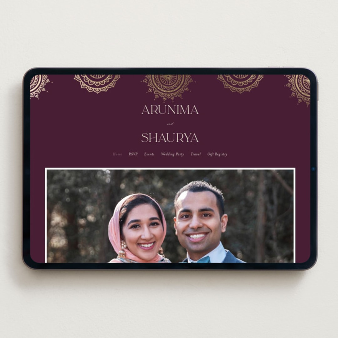 "Arunima" - Wedding Website in Plum by Randi Cirelli - Desktop Design