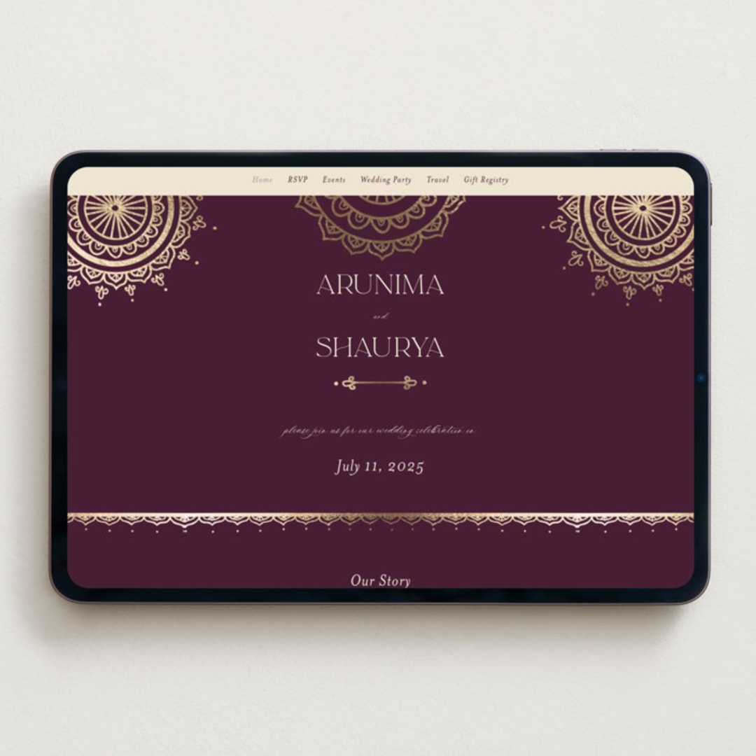"Arunima" - Wedding Website in Plum by Randi Cirelli - Desktop Design