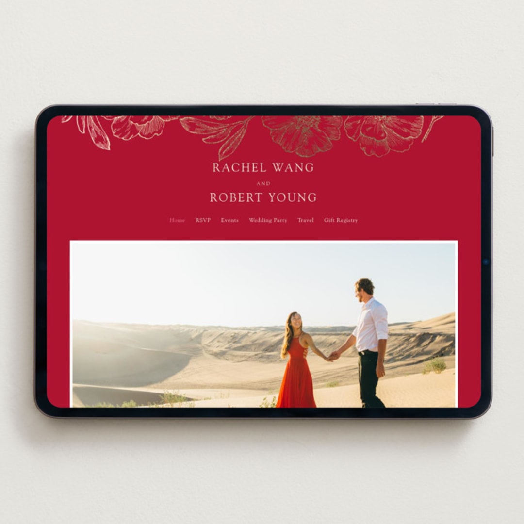 "Double Peony" - Wedding Website in Ruby by Janean Hinger - Desktop Design