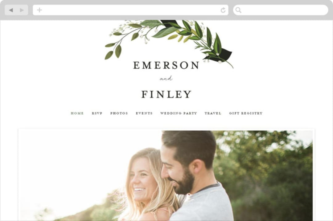 "Vines of Green" - Wedding Website in Fern by Susan Moyal - Desktop Design