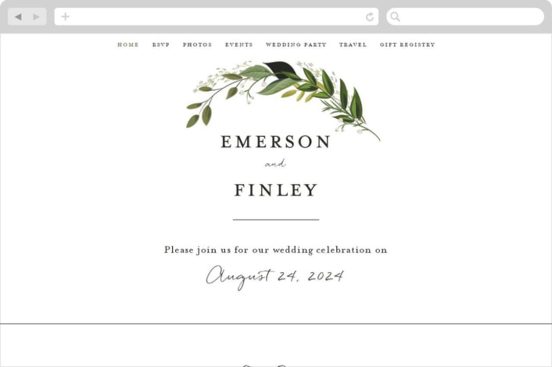 "Vines of Green" - Wedding Website in Fern by Susan Moyal - Desktop Design