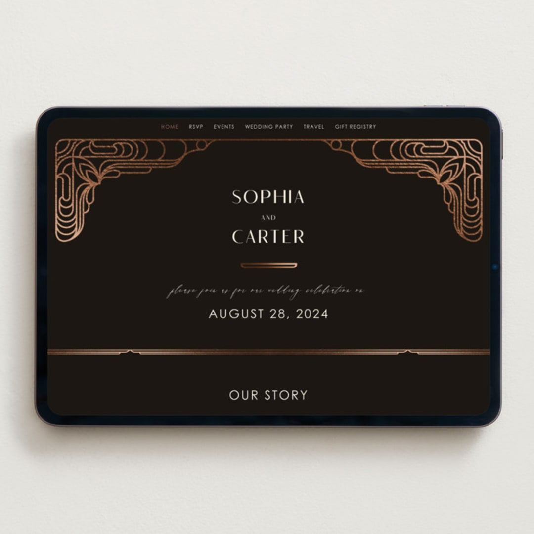 "Geometric Deco" - Wedding Website in Midnight by GeekInk Design - Desktop Design