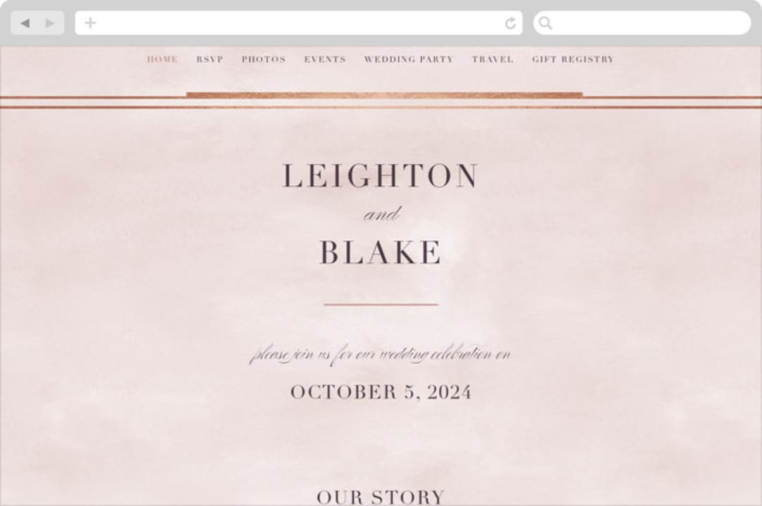 "Forever Elegant" - Wedding Website in Dusty Rose + Rose Gold by Hooray Creative - Desktop Design