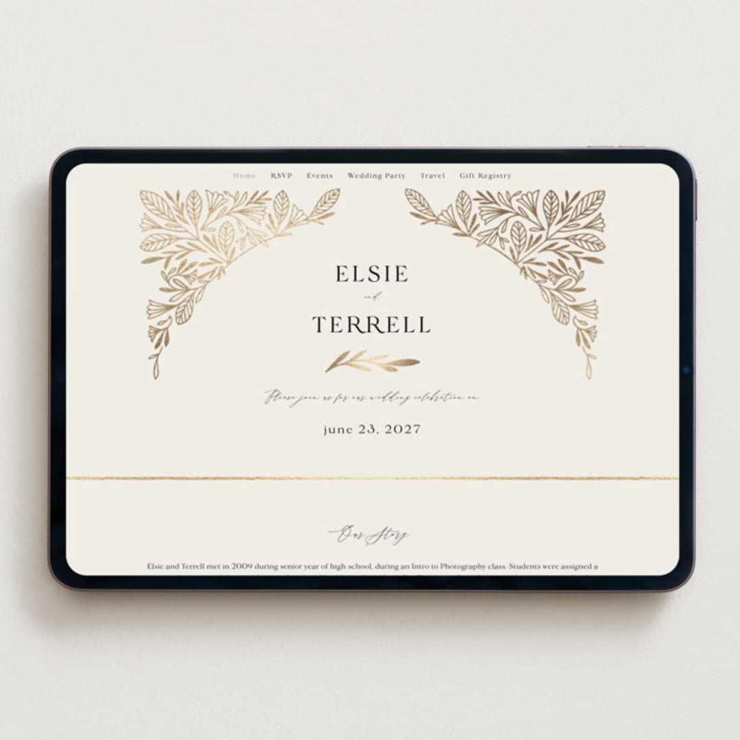 "Baroque" - Wedding Website in Cream by Jen Owens - Desktop Design