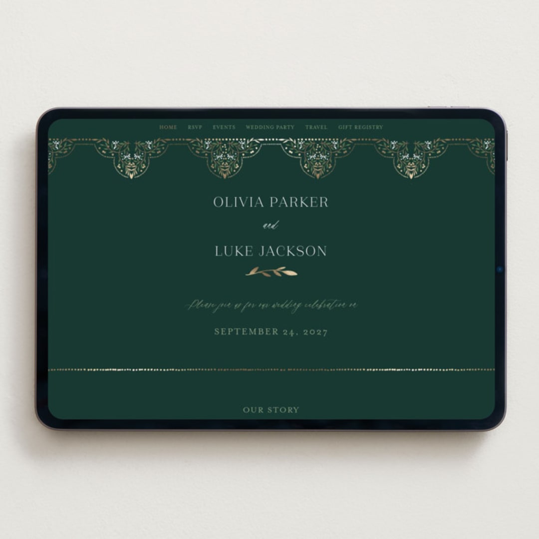 "Illuminated Storybook" - Wedding Website in Evergreen by Alethea and Ruth - Desktop Design