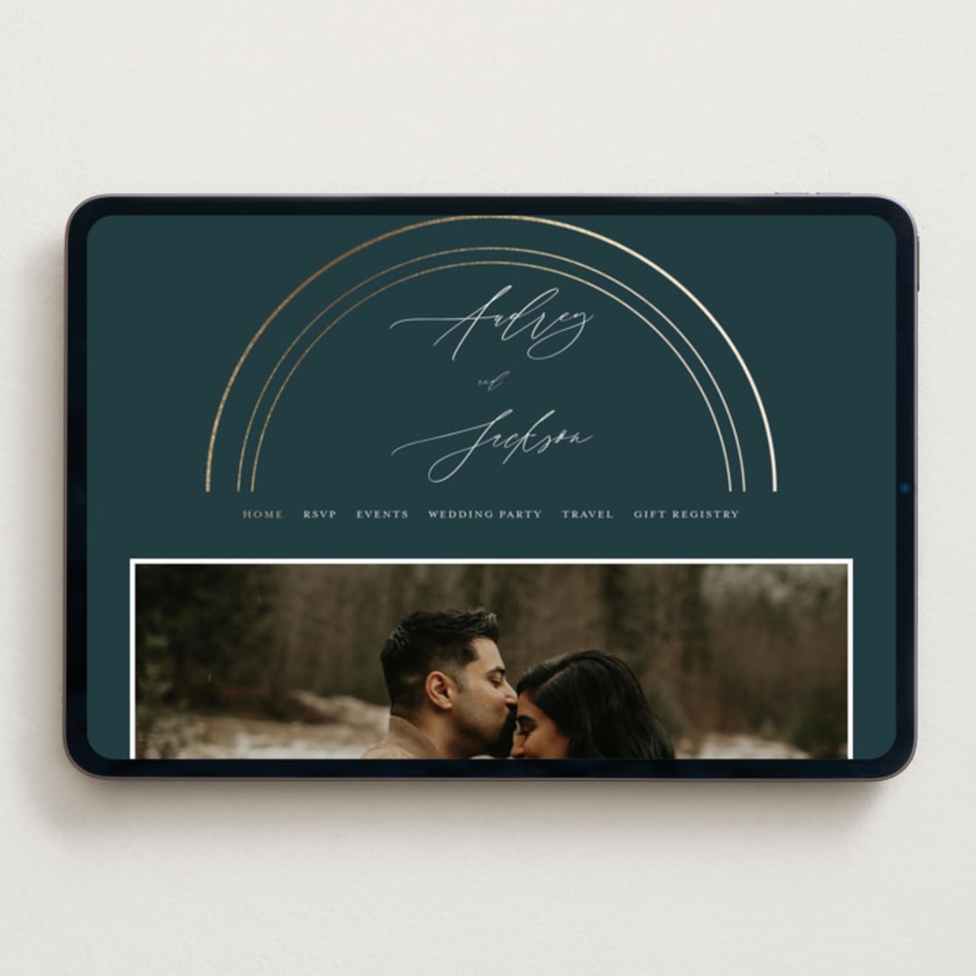 "The Arc" - Wedding Website in Midnight Green by Vera Lim - Desktop Design