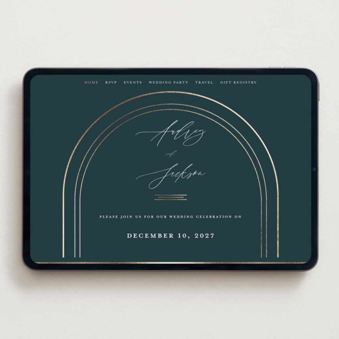 "The Arc" - Wedding Website in Midnight Green by Vera Lim - Desktop Design