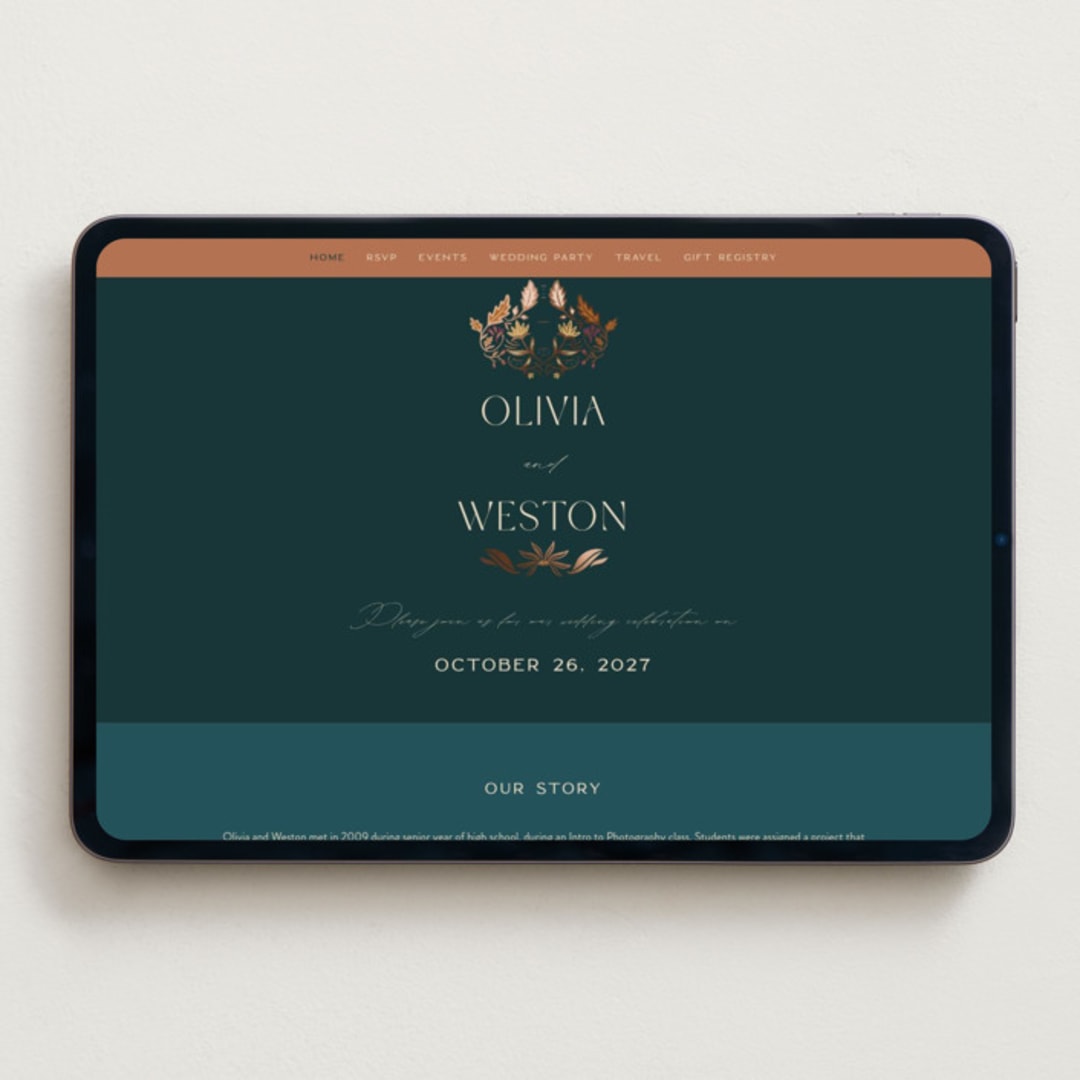 "Autumnal Arch" - Wedding Website in Deep Sea by Erin German - Desktop Design