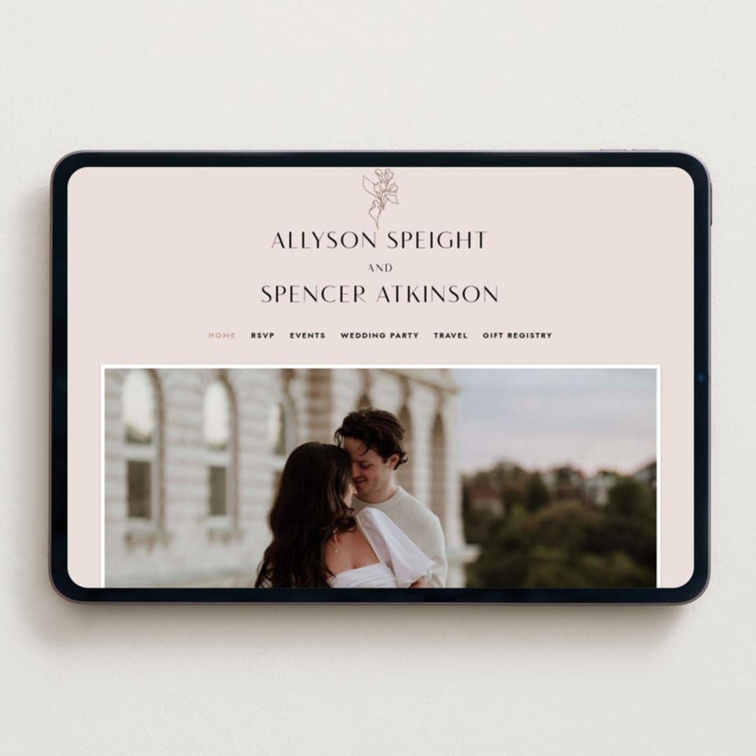 "Deco Band" - Wedding Website in Blush by Kindred Fields - Desktop Design