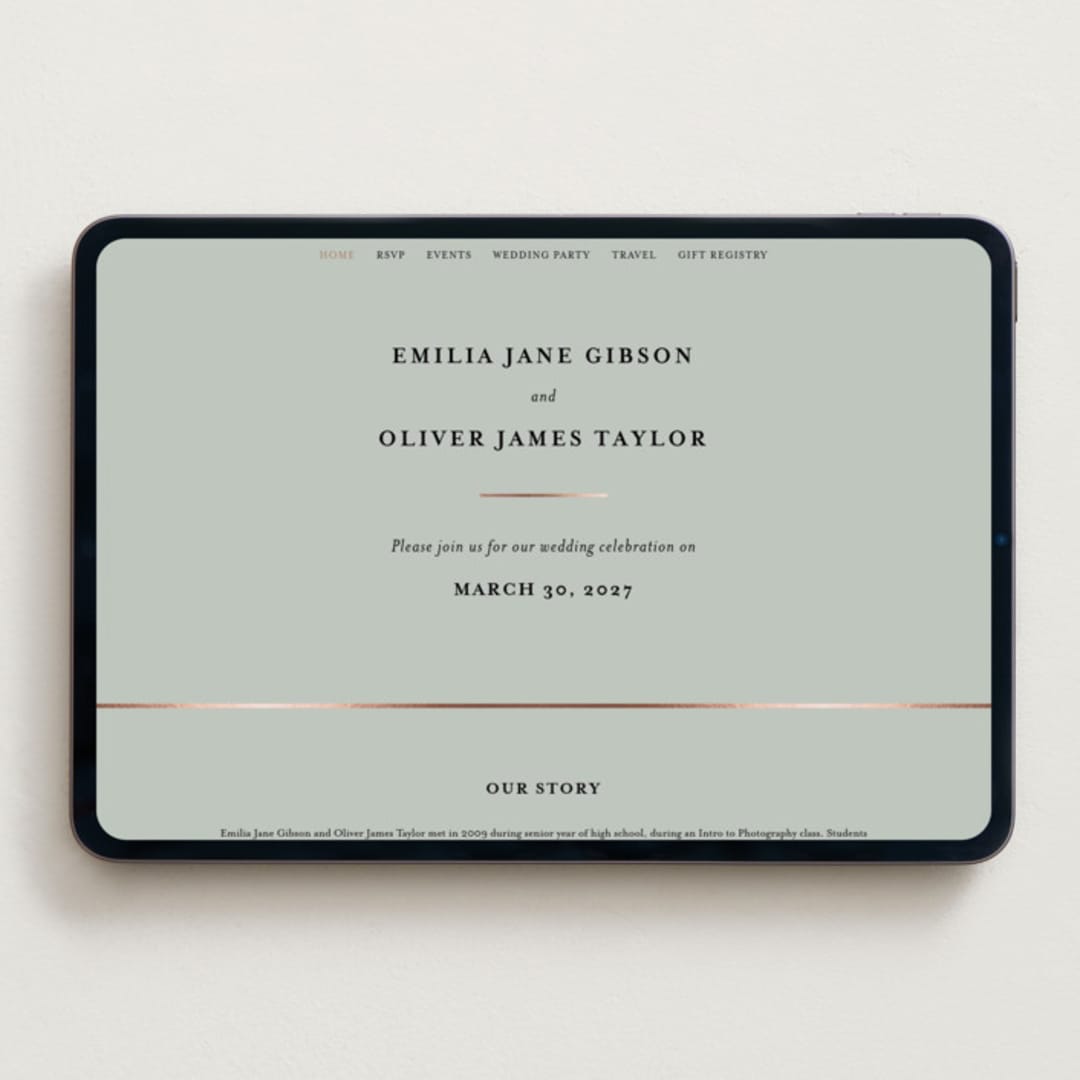 "Gilded Script" - Wedding Website in Sage by Angela Thompson - Desktop Design