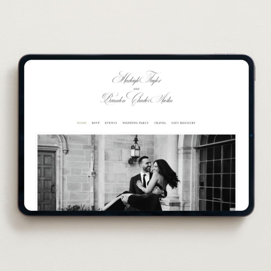 "Traditionalist" - Wedding Website in Snow by Sarah Brown - Desktop Design