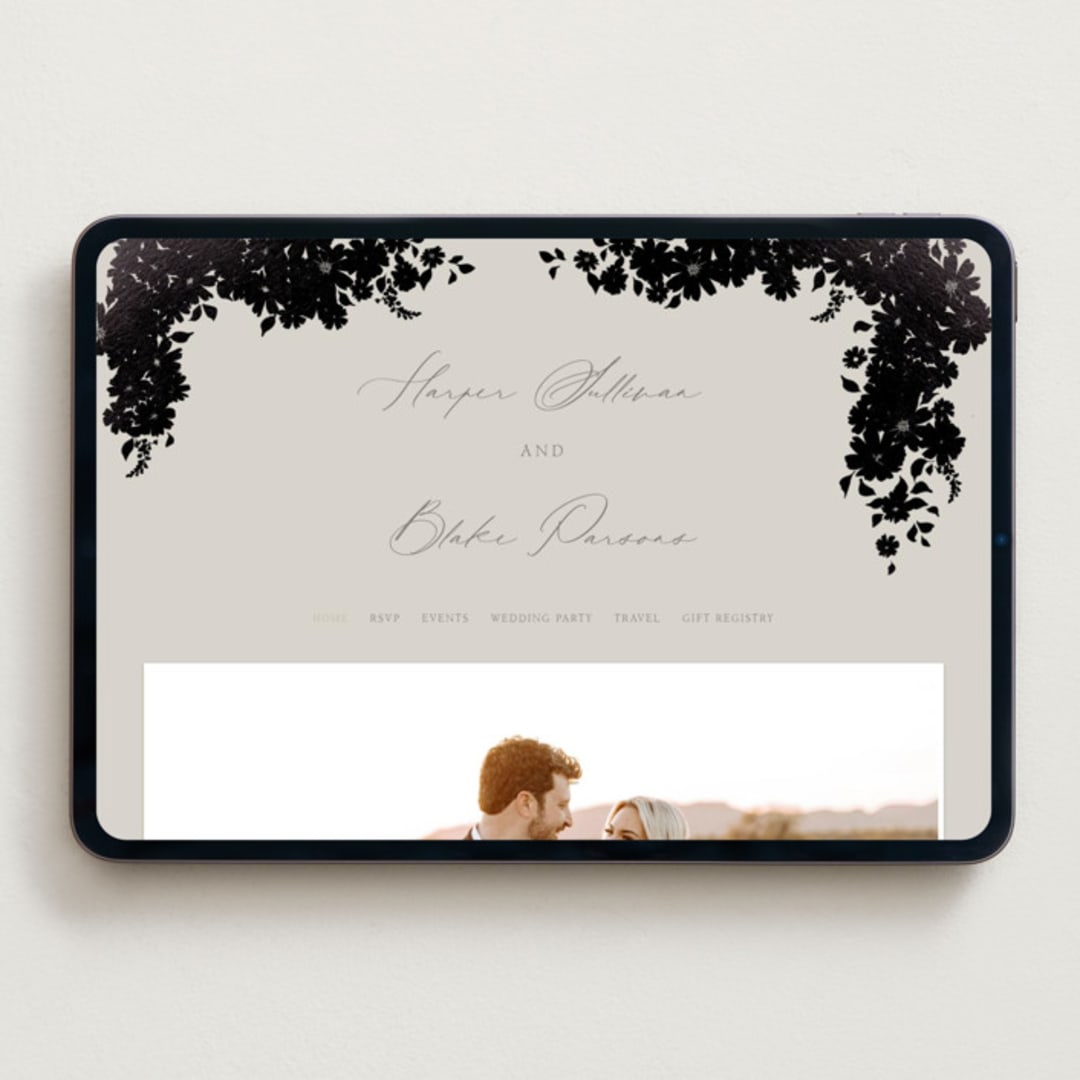 "Bouquet Toss" - Wedding Website in Smoke by Robert and Stella - Desktop Design