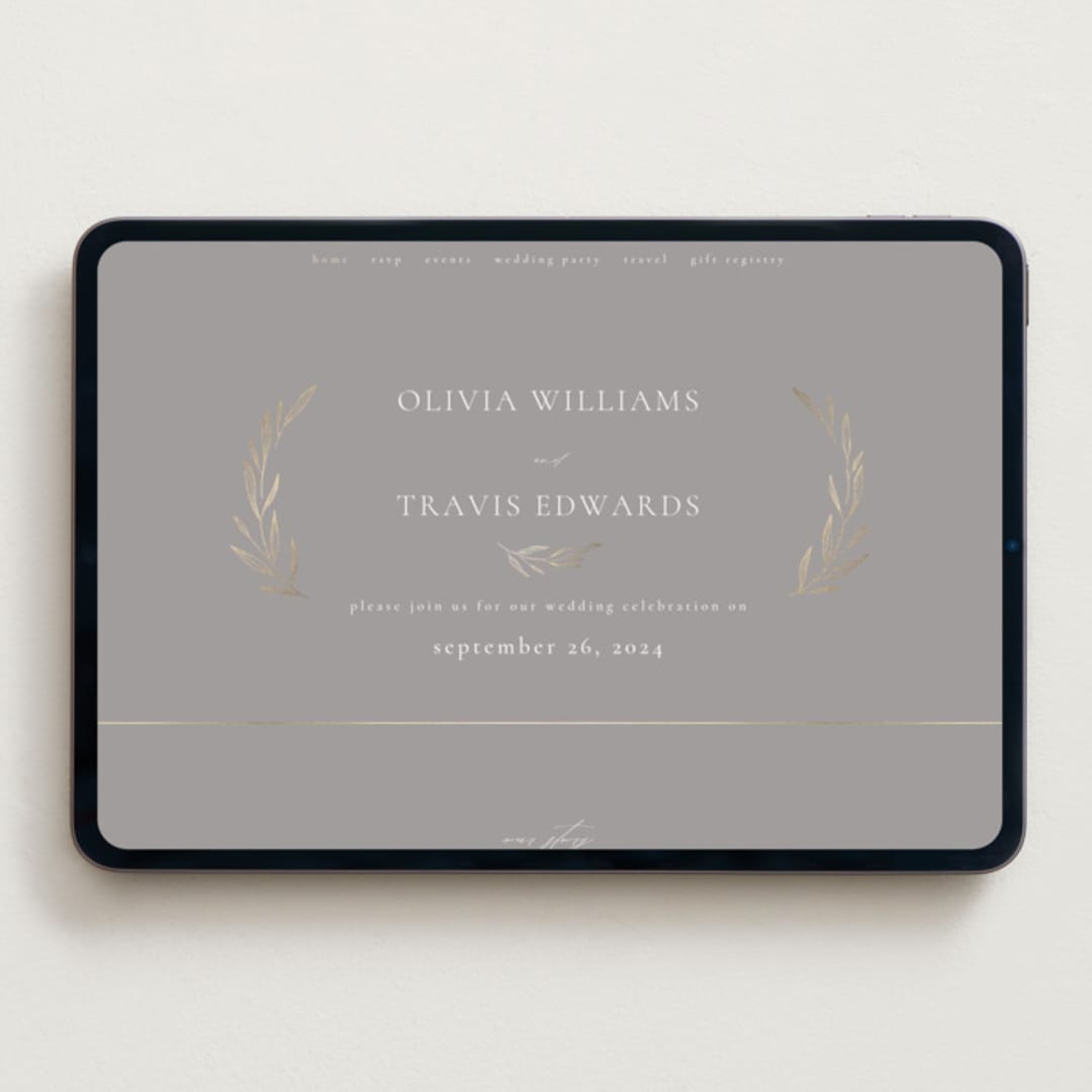 "Leaves" - Wedding Website in Mist by Kelly Schmidt - Desktop Design