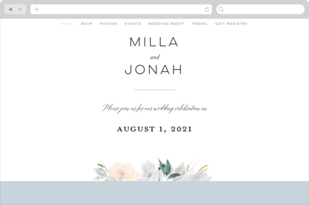 "Grande Botanique" - Wedding Website in Mist by Bonjour Paper - Desktop Design
