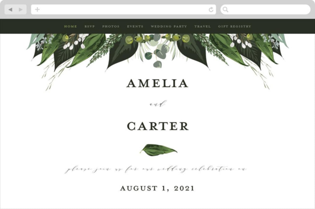 "Natures Greens" - Wedding Website in Ivory by Susan Moyal - Desktop Design
