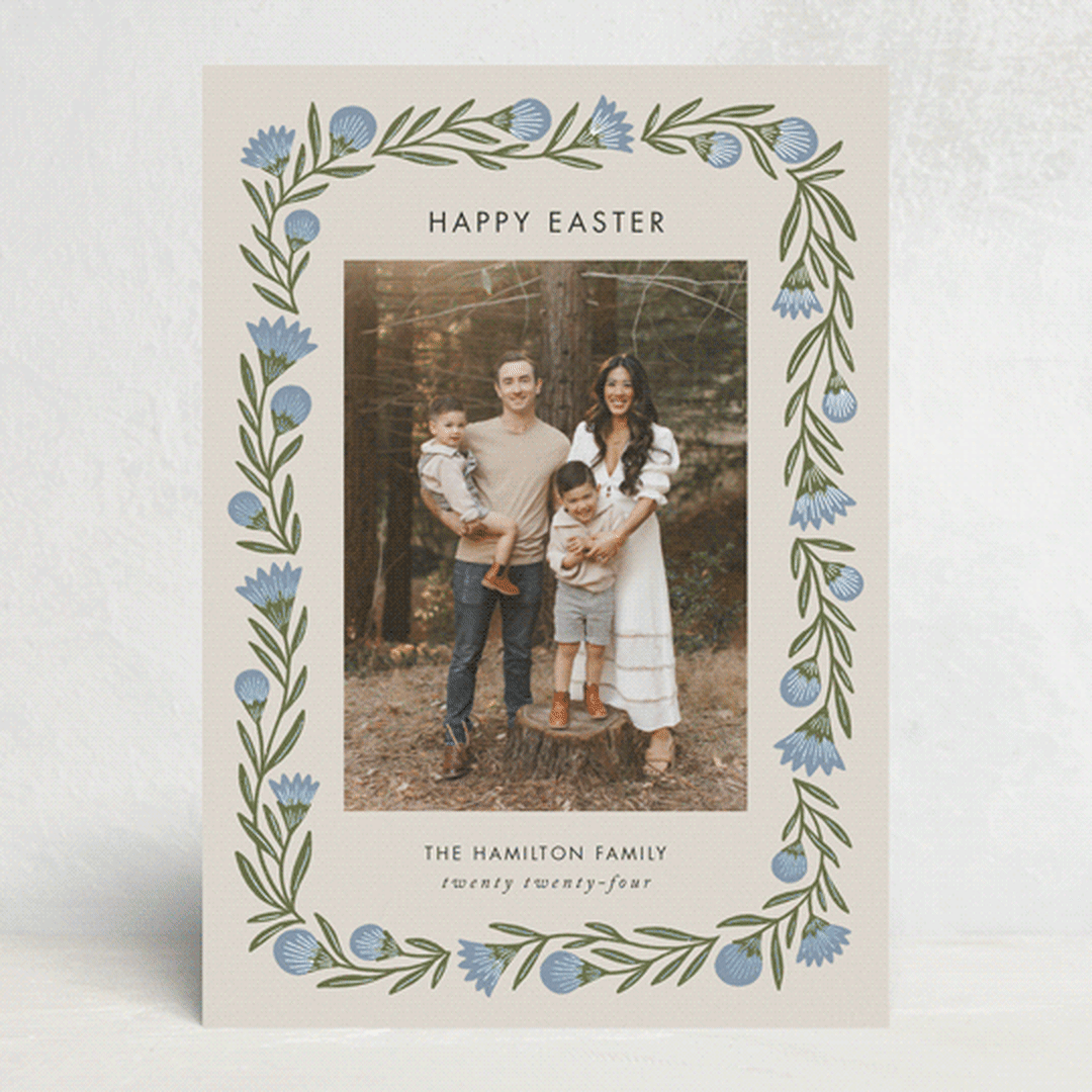 "Flower Wrap" - Easter Photo Cards in Blue Spruce by Jen Owens - Front