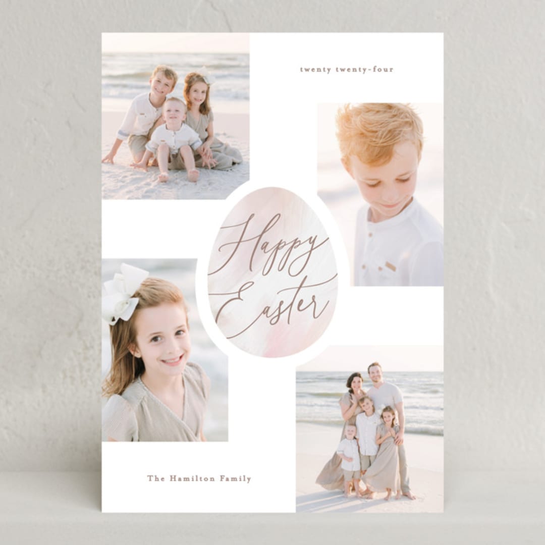 "Pastel Egg" - Easter Photo Cards in Pastel Pink by Hooray Creative - Front