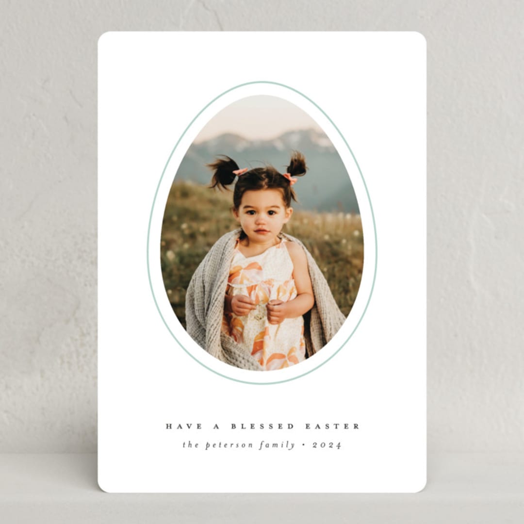 "Blessed Easter Egg" - Easter Photo Cards in Seafoam by Heather Schertzer - Front