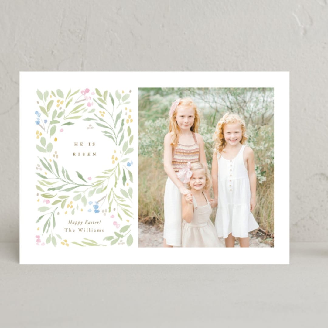 "Risen" - Easter Photo Cards in Linen by Robert and Stella - Front
