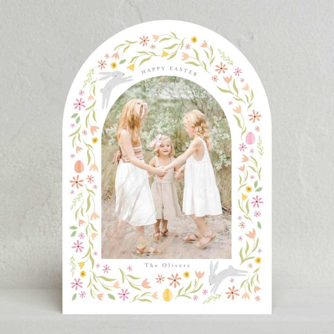 "Blooming Meadow" - Easter Photo Cards in Peach by Angela Thompson - Front