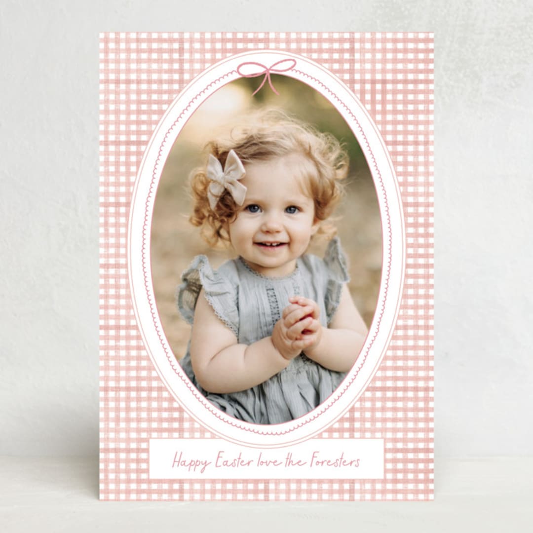 "Gingham Frame" - Easter Photo Cards in Peony by Jenna Holcomb - Front