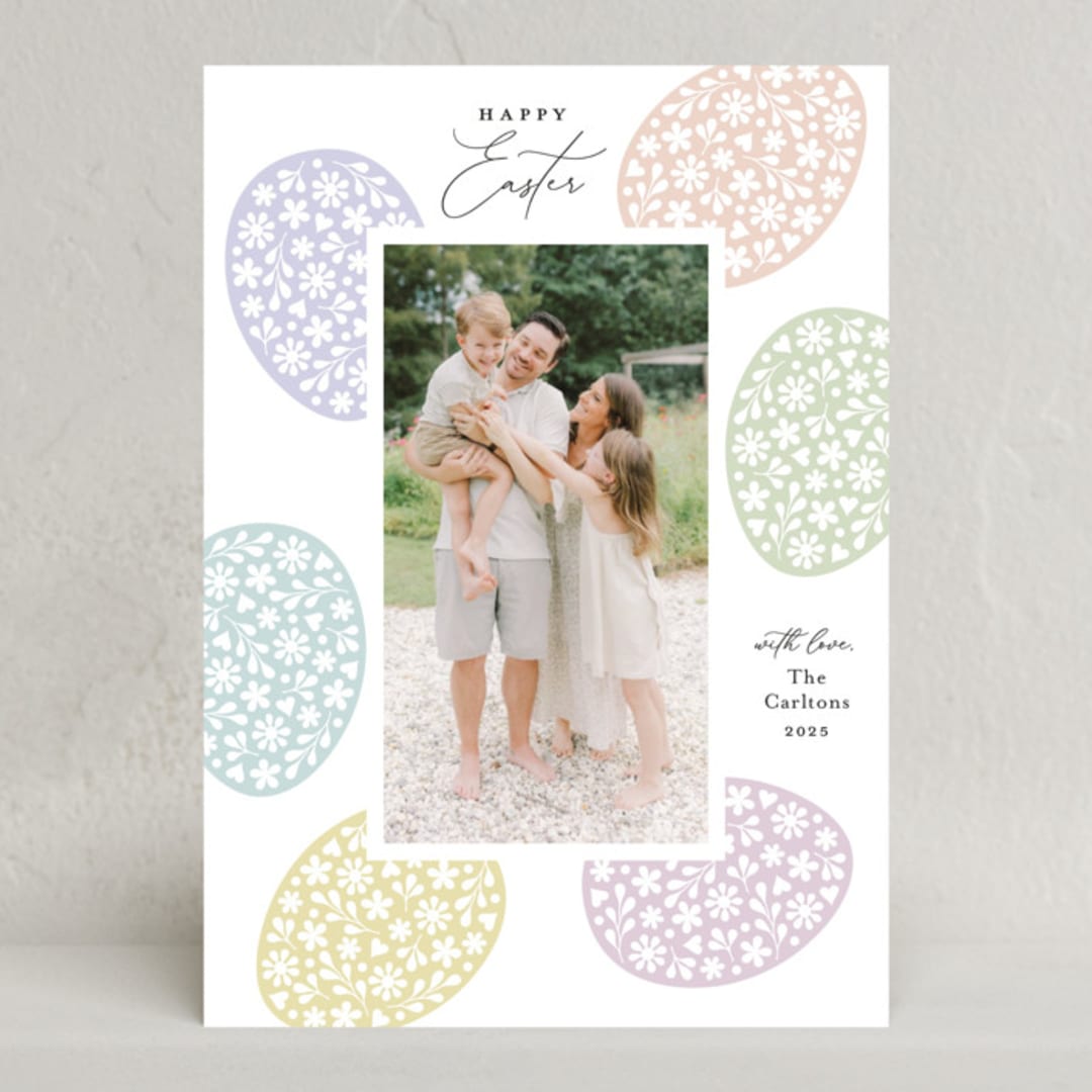 "Embellished Eggs" - Easter Photo Cards in Marshmallow by Mary Kay Garttmeier - Front
