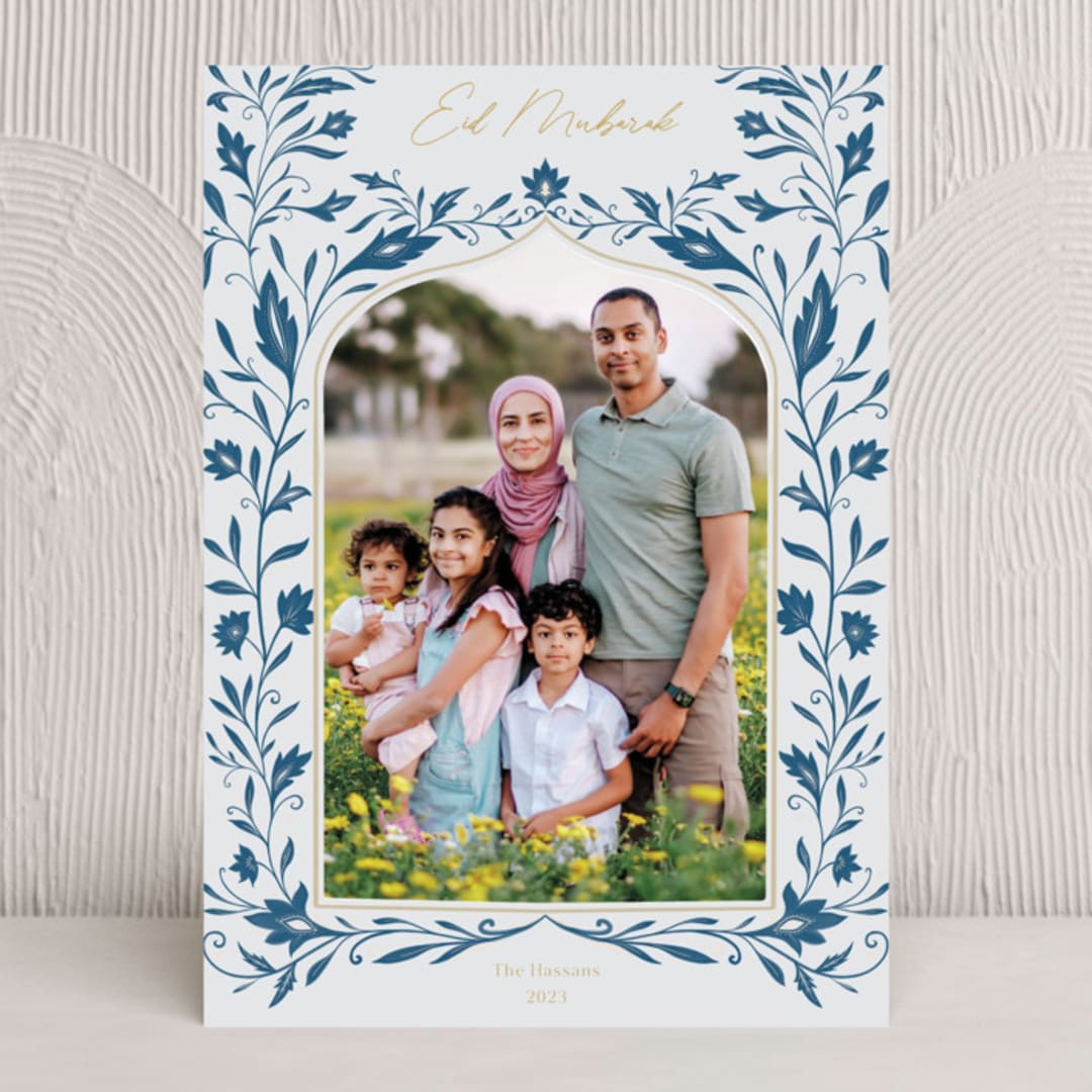 "Arabic floral" - Eid Cards in Indigo by Nikita Jariwala - Front