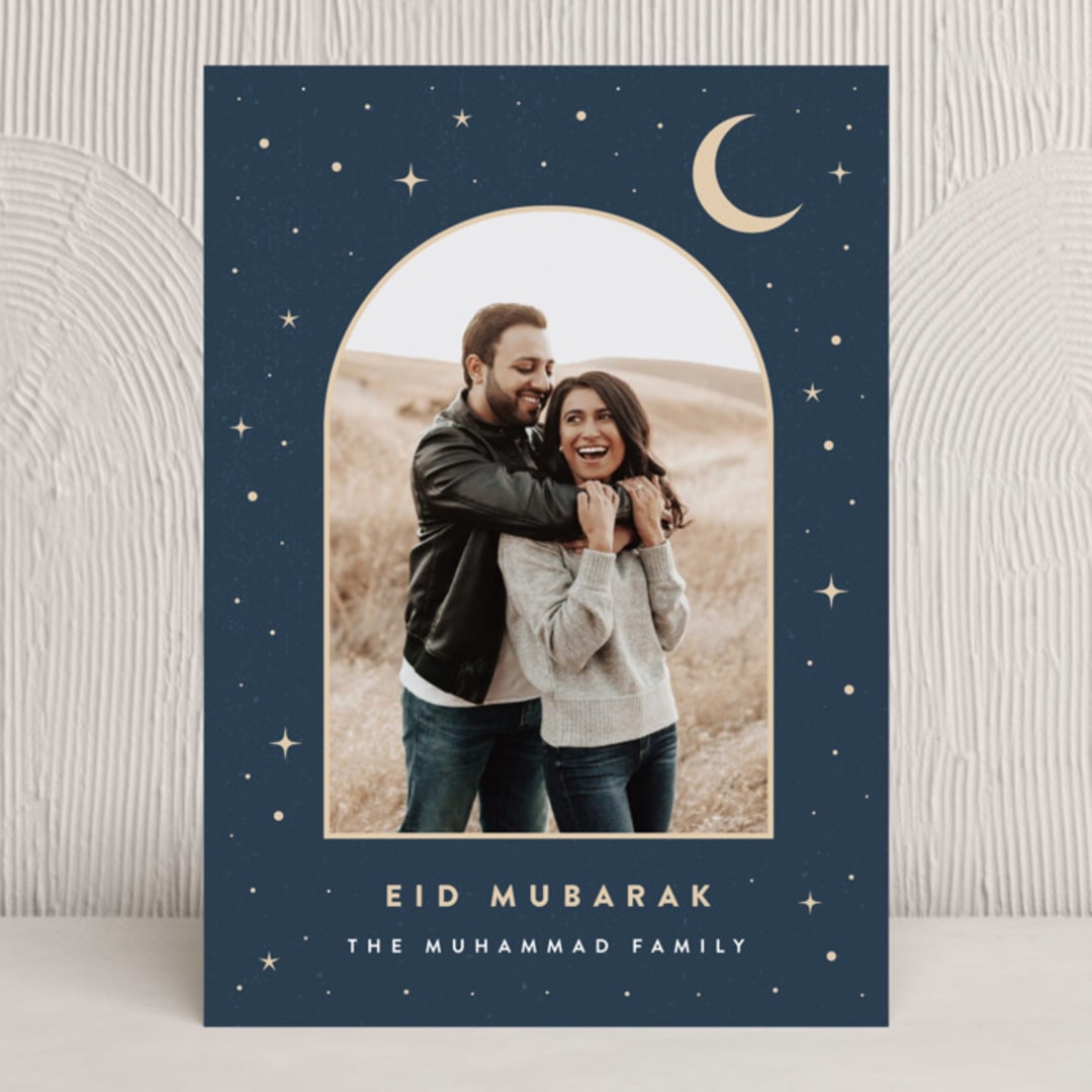 "Crescent Moon" - Eid Cards in Navy by Maria Alou - Front