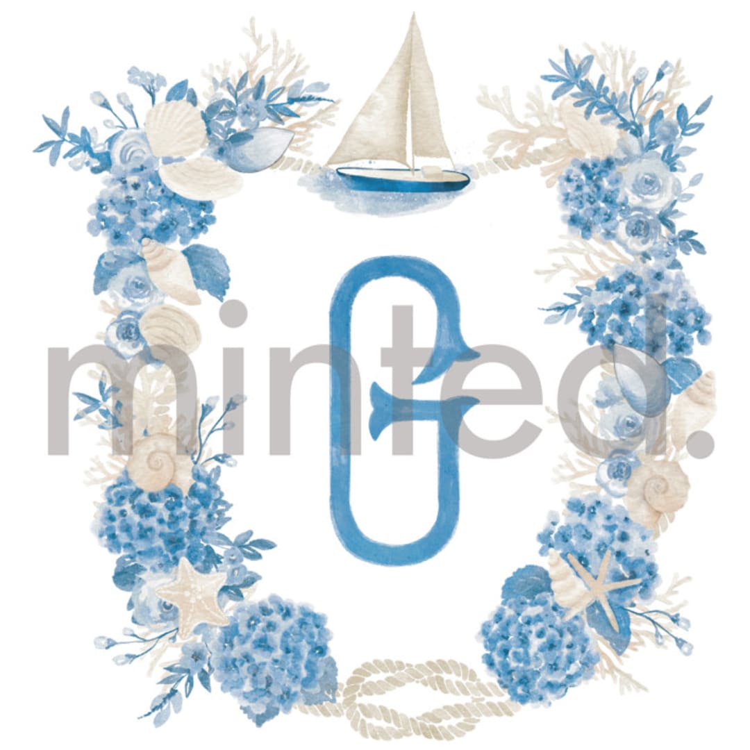 "Custom Nantucket Crest" - Design Element in Hydrangea by Jenna Holcomb - Design Element