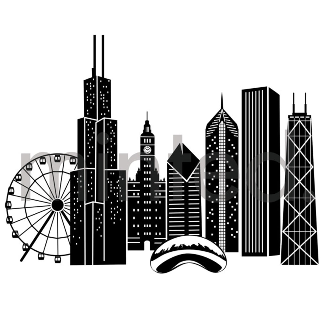 "Chicago Skyline" - Design Element in Ink by Hooray Creative - Design Element