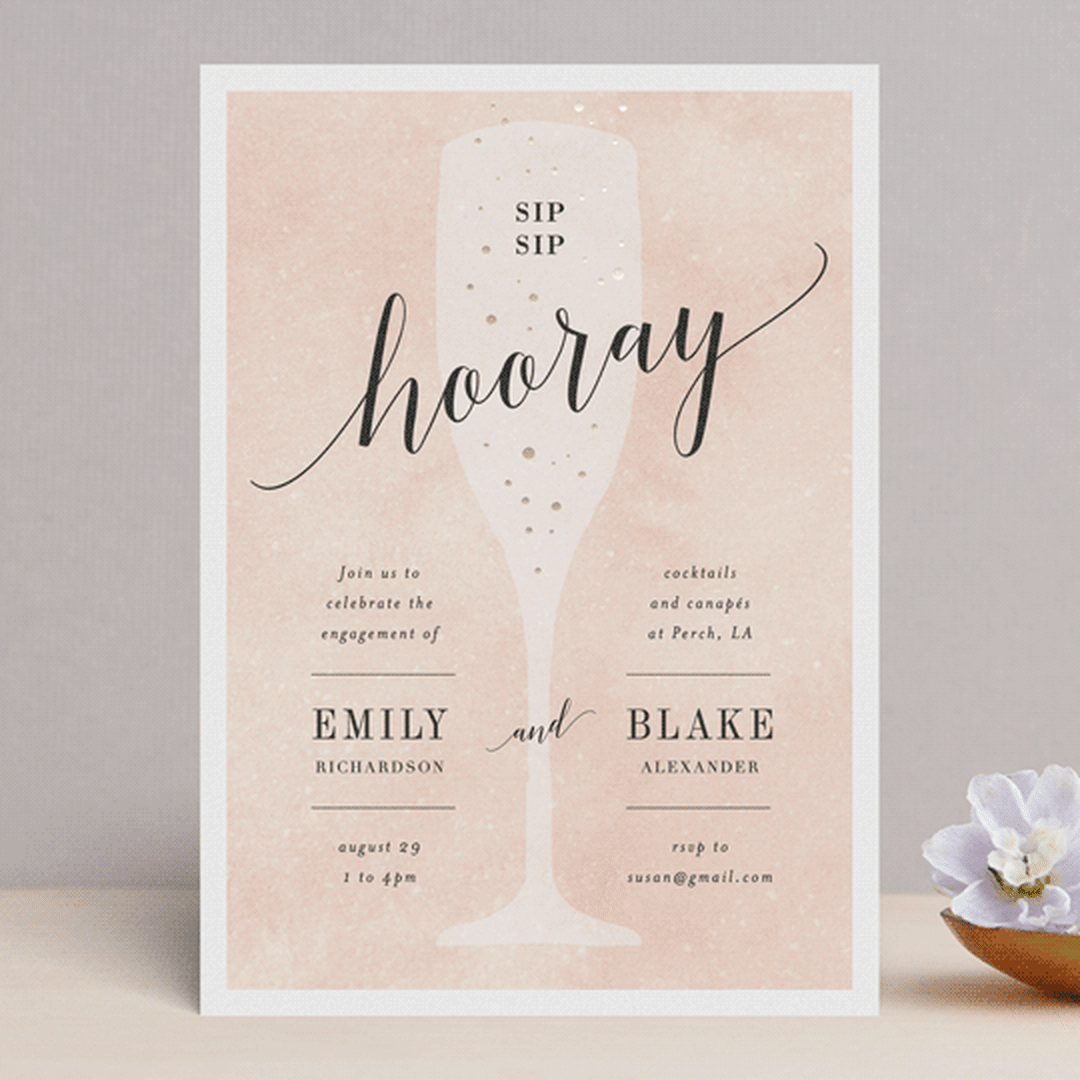 "Sip Sip Hooray" - Engagement Party Invitations in Champagne by Kelly Schmidt - Front