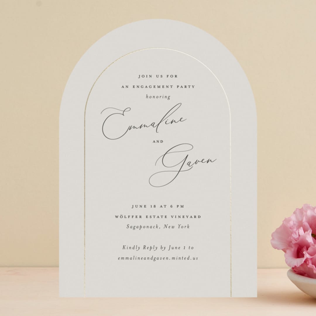 "Golden Ring" - Engagement Party Invitations in Champagne by Nicoletta Savod - Front