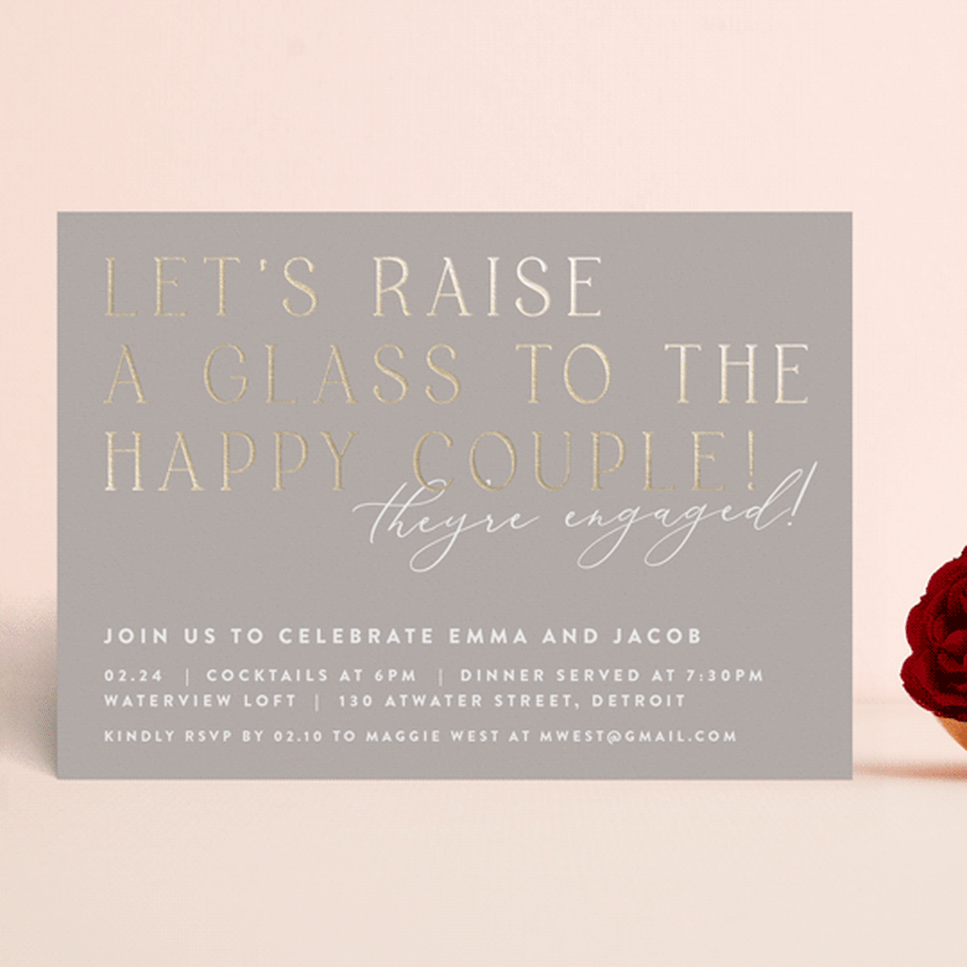 "Let's Raise a Glass" - Engagement Party Invitations in Buttercream by Lisa Assenmacher - Front