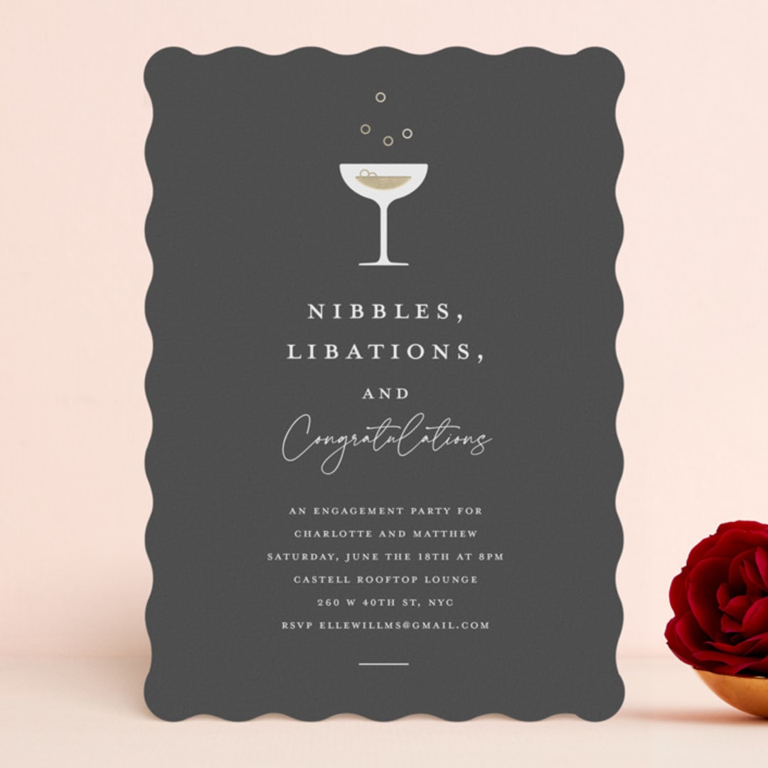 "Libations" - Engagement Party Invitations in Midnight by mo kelley - Front