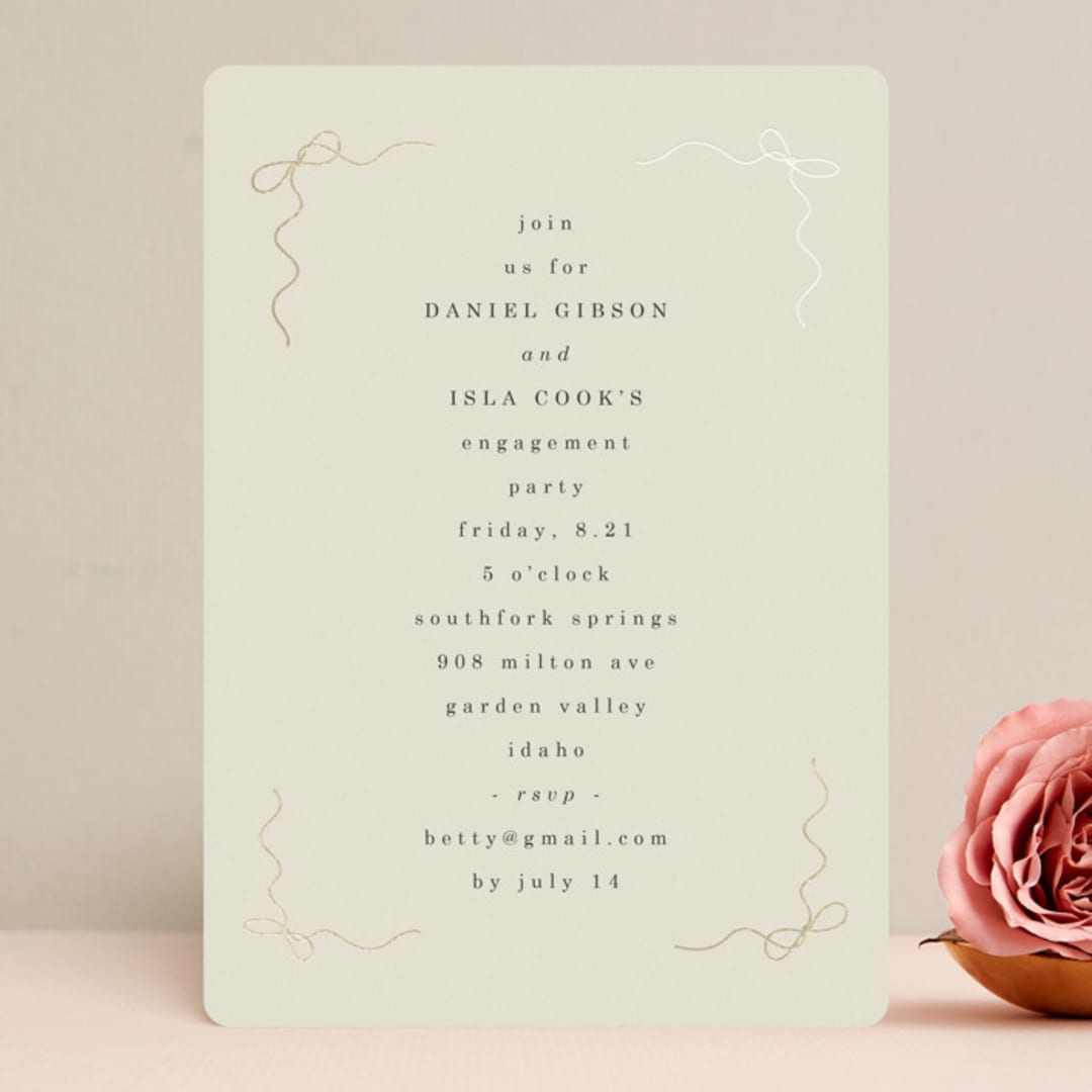 "Bows" - Engagement Party Invitations in Cream by Baumbirdy - Front