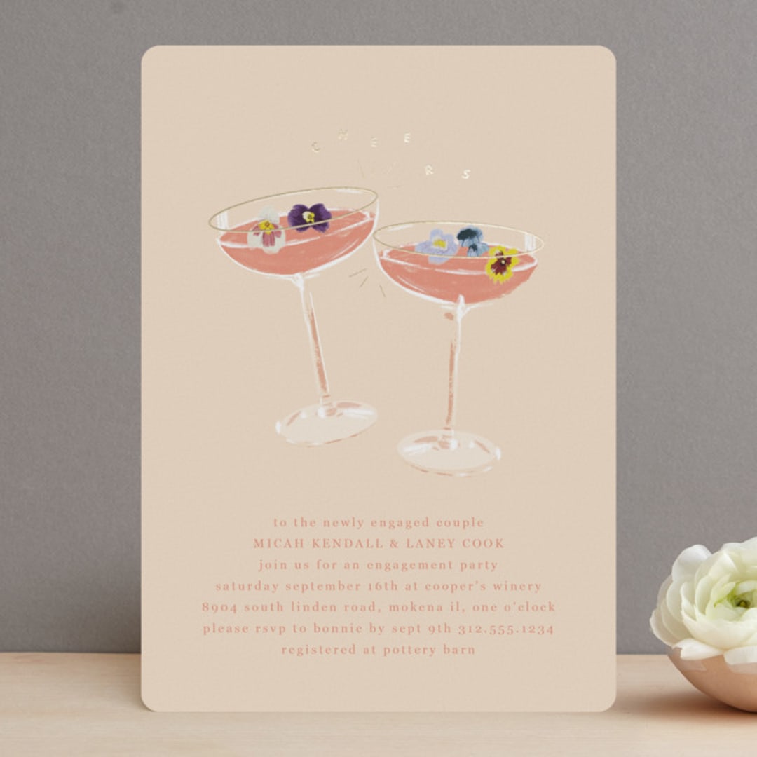 "Flower Cheers" - Engagement Party Invitations in Champagne by Baumbirdy - Front