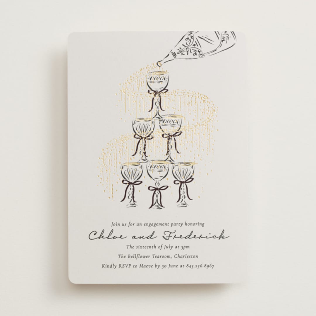 "Sparkling Champagne Tower" - Engagement Party Invitations in Noir by Jackie Crawford - Front