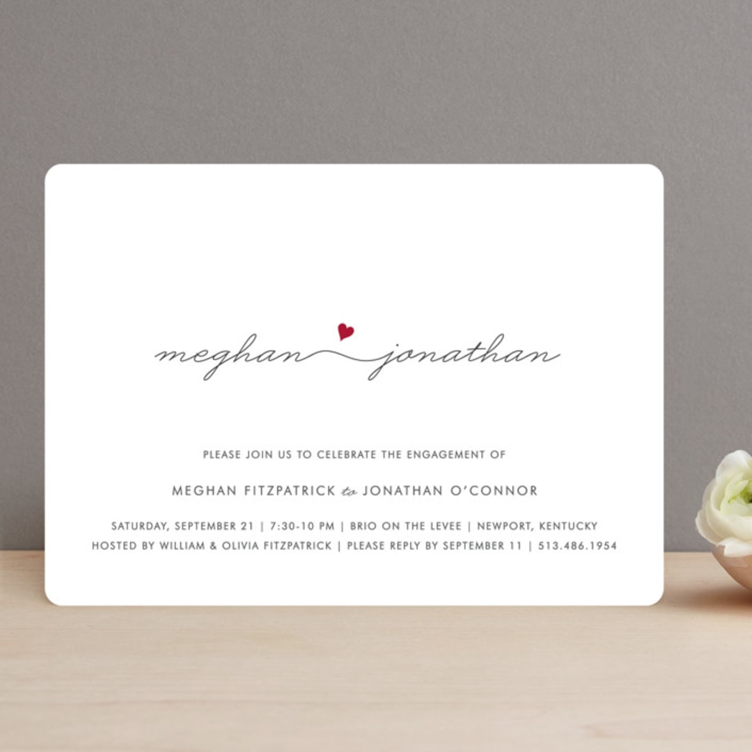 "Love Connection" - Engagement Party Invitations in Red Hot by Kim Dietrich Elam - Front