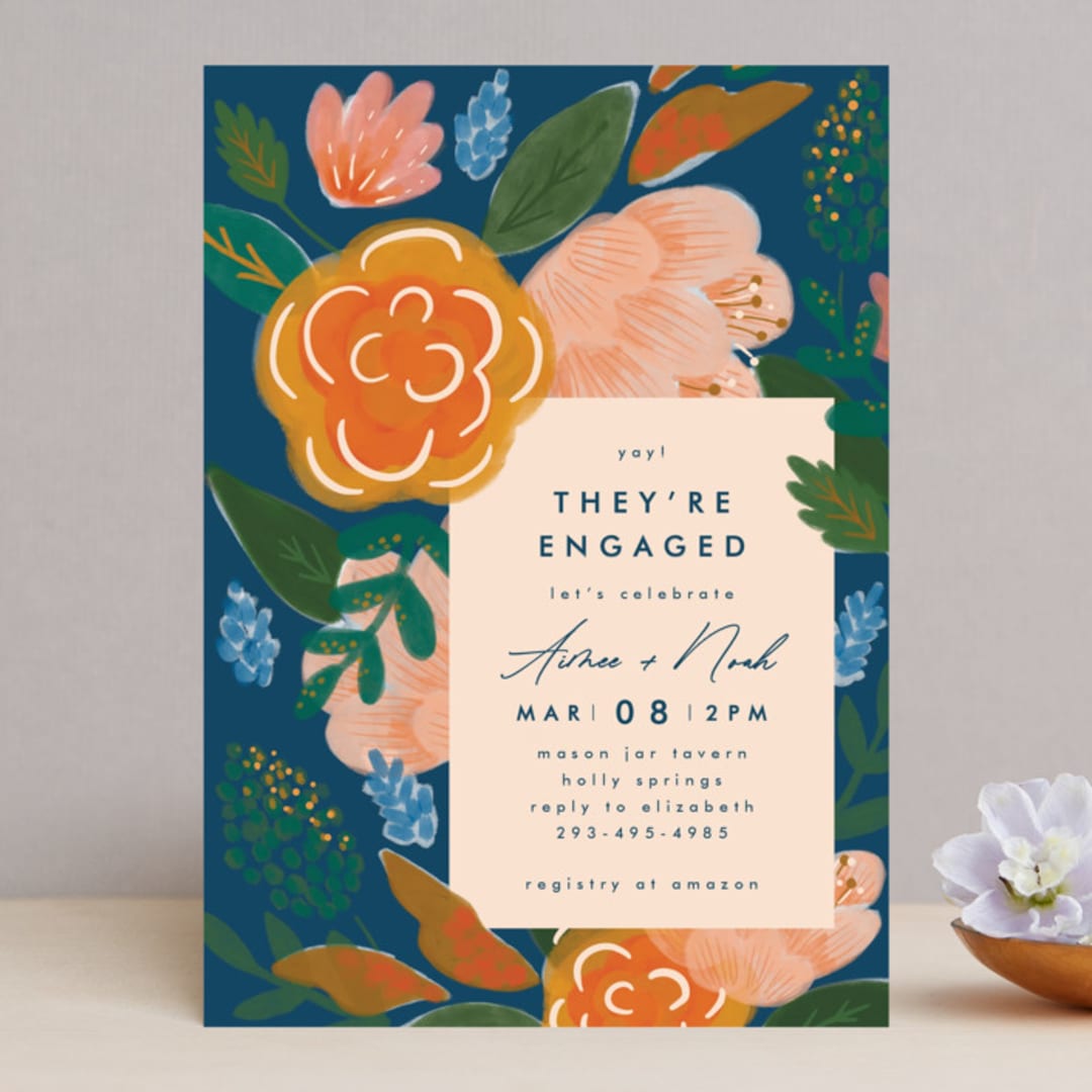 "Floral Whimsy" - Engagement Party Invitations in Indigo by Corie Page - Front