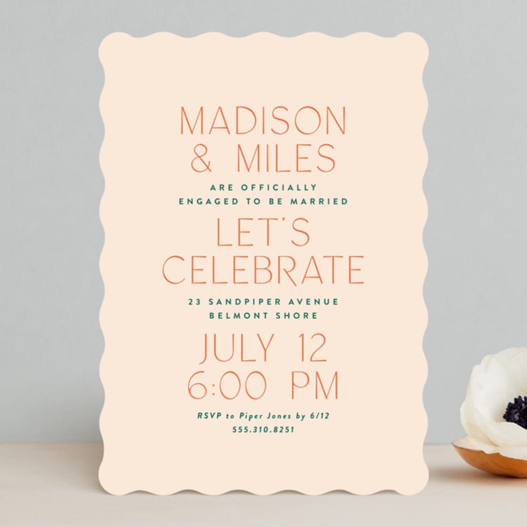 "Just Type" - Engagement Party Invitations in Peaches by Owl and Toad - Front