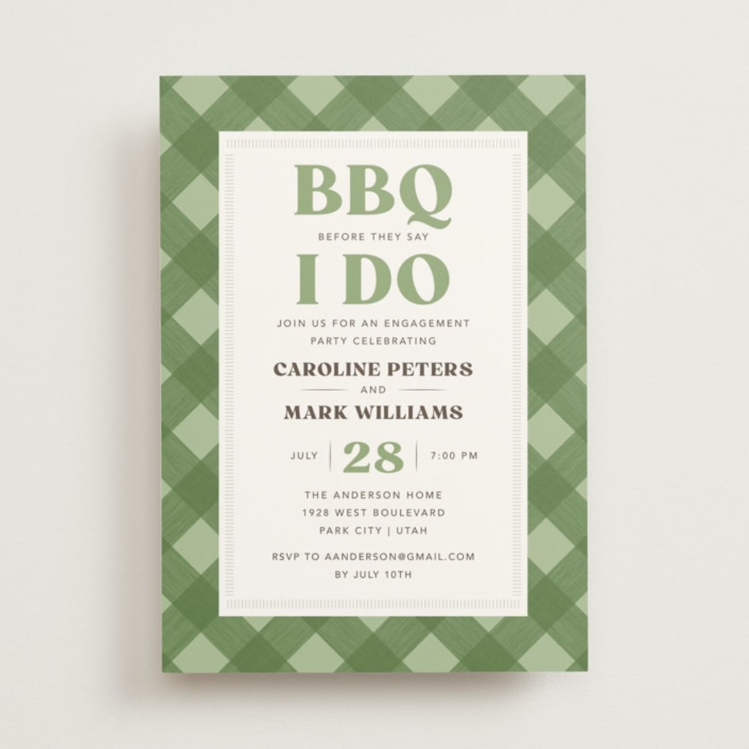"BBQ before I Do" - Engagement Party Invitations in Grass by Robert and Stella - Front