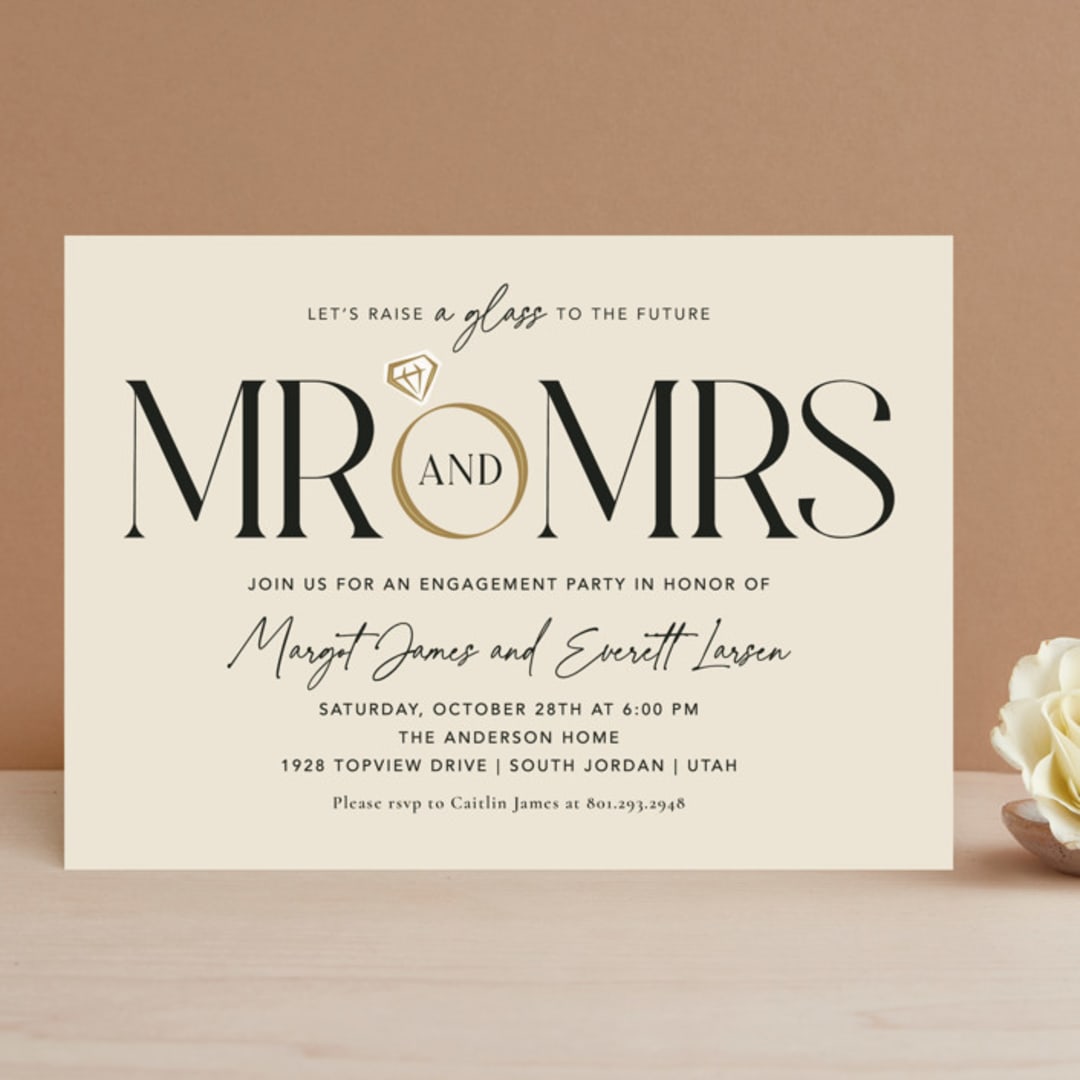 "Mr. & Mrs." - Engagement Party Invitations in Buttercream by Robert and Stella - Front
