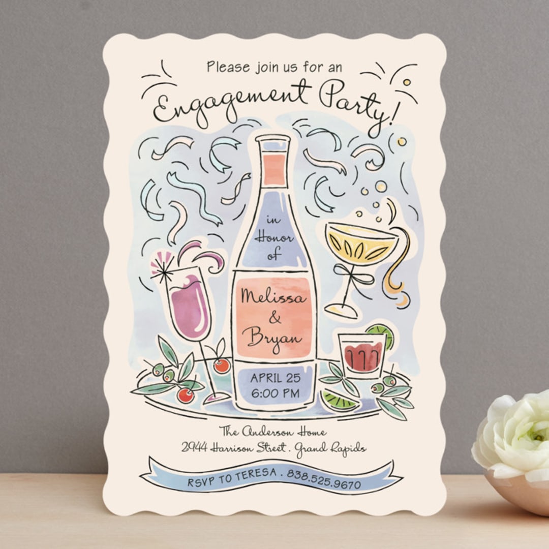 "Shindig" - Engagement Party Invitations in Champagne by Paper Sun Studio - Front