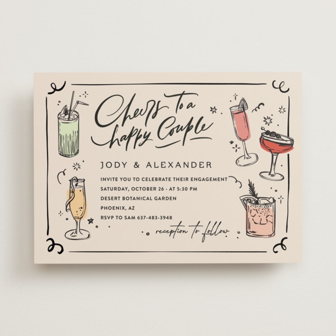"cheers to a happy couple" - Engagement Party Invitations in Creme by Anastasia Makarova - Front