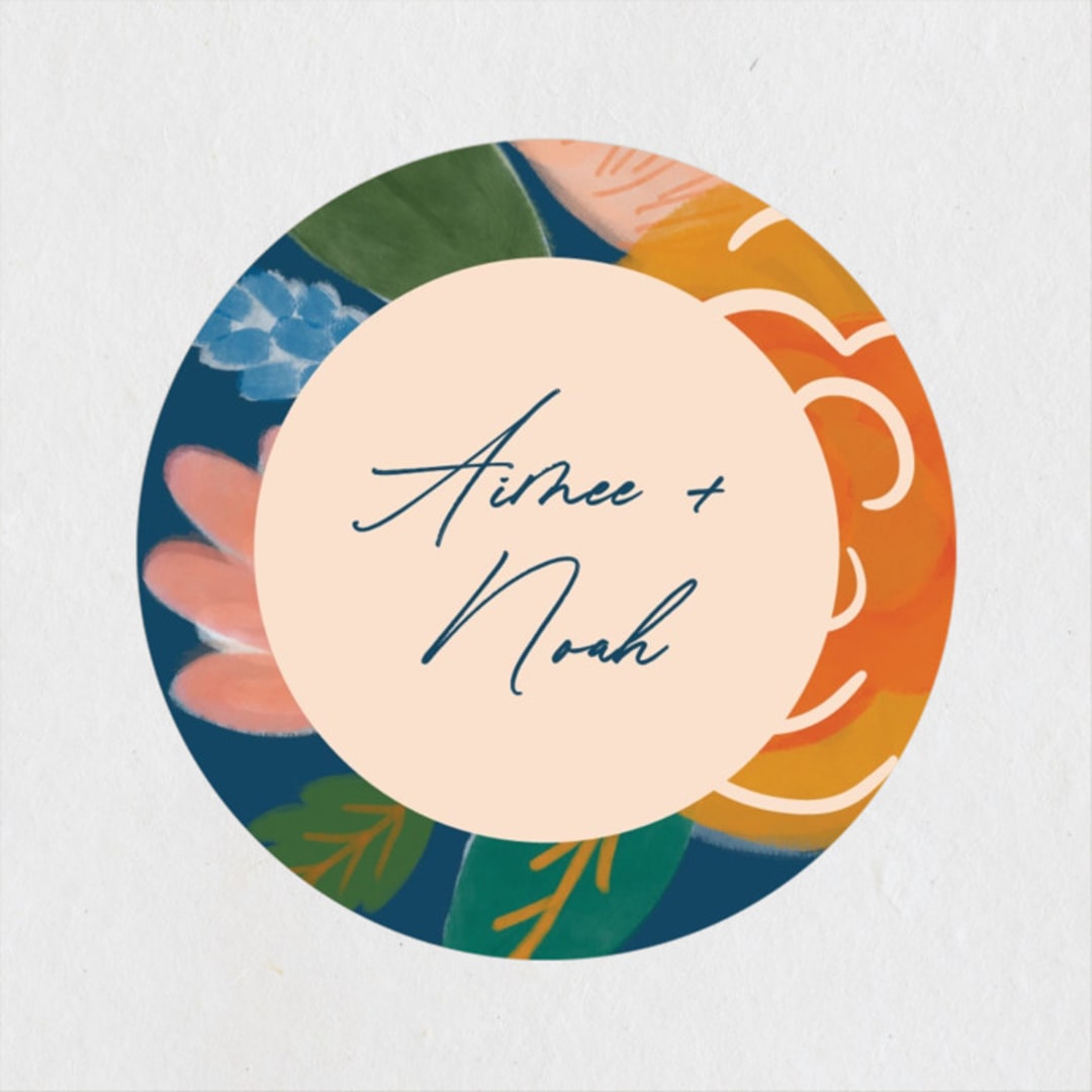 "Floral Whimsy" - Engagement Party Favor Stickers in Indigo by Corie Page - Front
