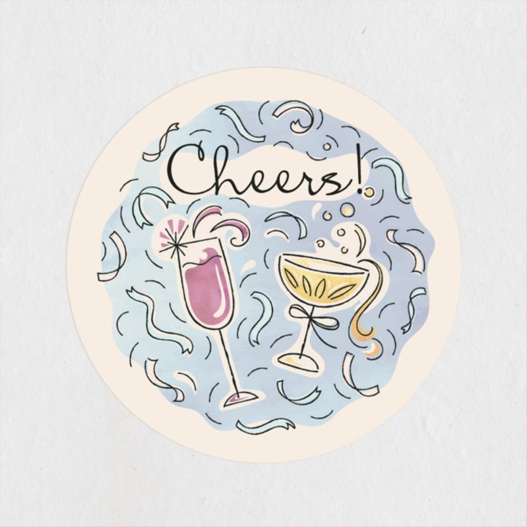 "Shindig" - Engagement Party Favor Stickers in Champagne by Paper Sun Studio - Front